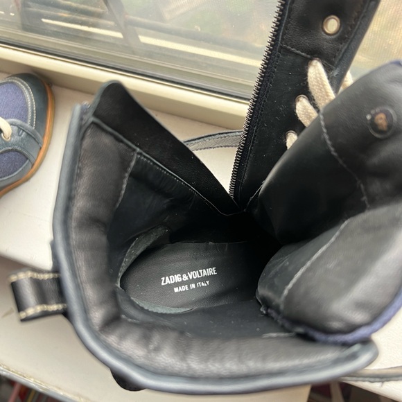 Zadig & Voltaire Spr- Sum 2019 Blue Denim and Dark Blue Leather Sneaker Wedges - Picture 6 of 13